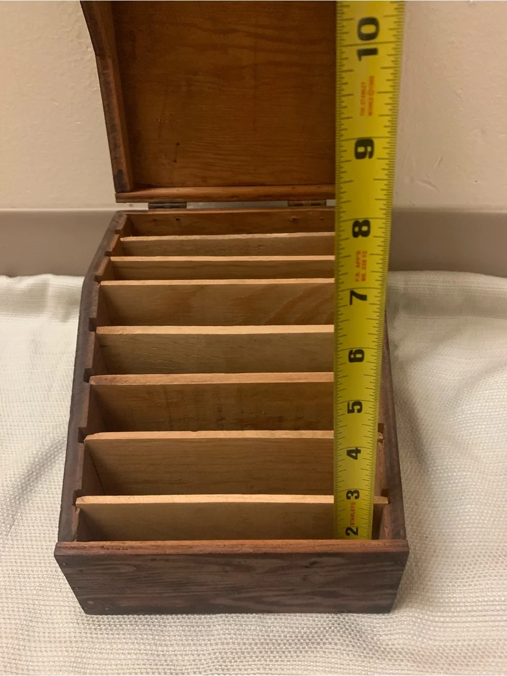 Antique Wooden Recipe/Letter Organizer Box Primitive Folk Art 8 Slots Farmhouse